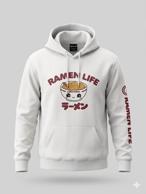 Maruchan Ramen Life Hoodie White Graphic Pullover Anime Kawaii Sweatshirt L
